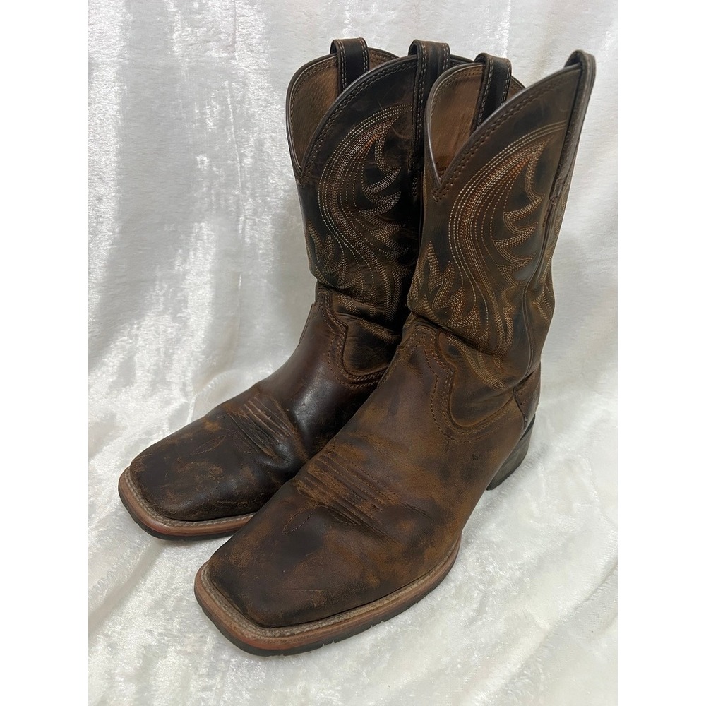 Ariat Western Boots Sport Cowboy Men 9.5‎ D Distressed Brown Leather Square Toe